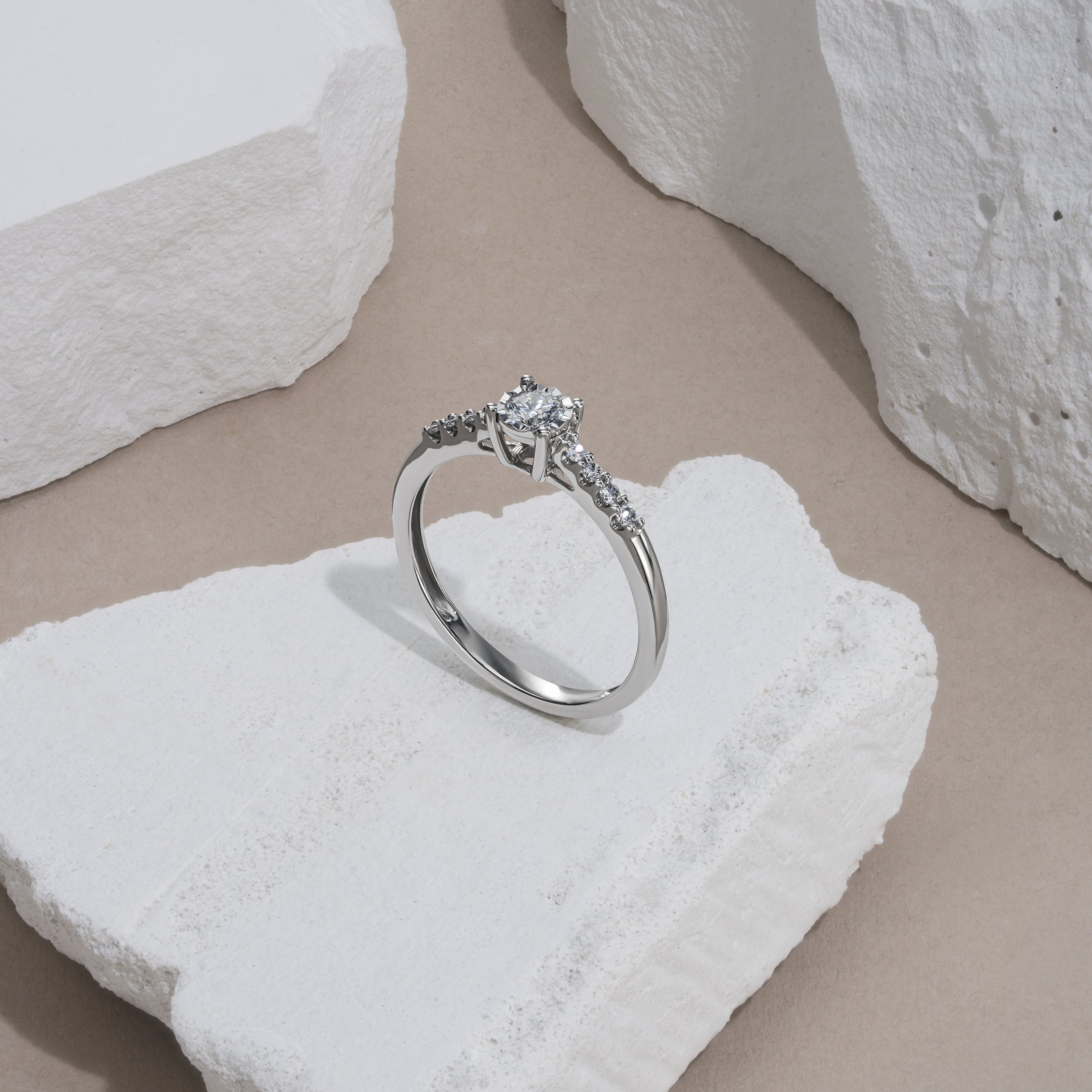 Lab Diamond Side Stone Engagement Ring 0.25ct H/Si in 9K White Gold